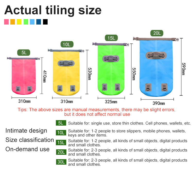 5L/10L/15L/20L/30L  Outdoor Sport PVC Waterproof Storage Dry Bag For Canoe Kayak Rafting Swimming Travel Kit Sack Backpack